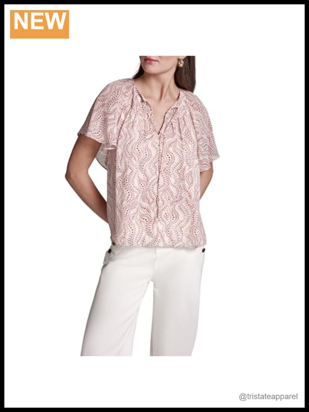 BCBG Woven Tie-Front Flowy Printed Blouse